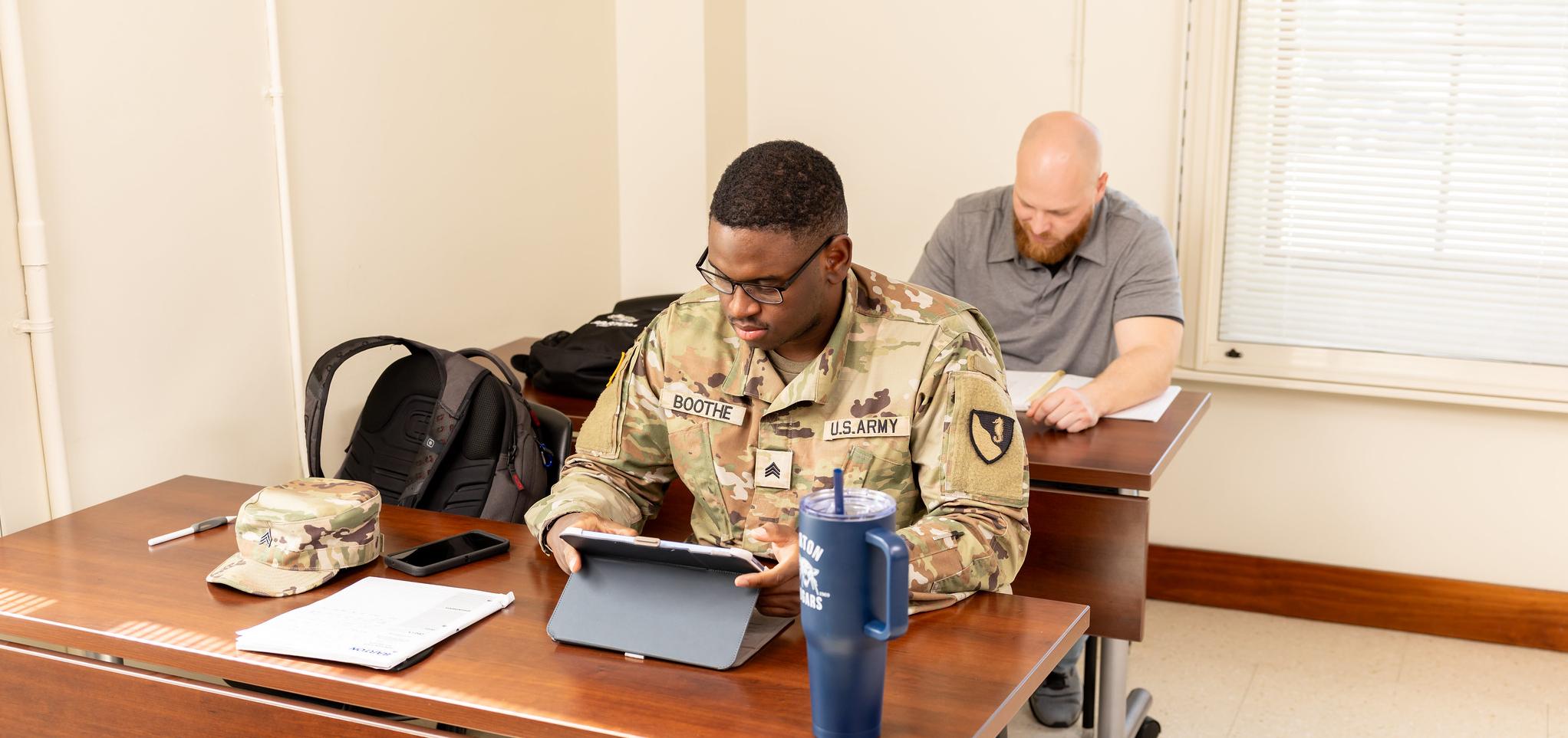 Students in class studying